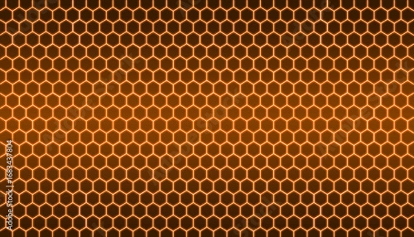 Fototapeta Orange hexagonal neon light abstract technology background