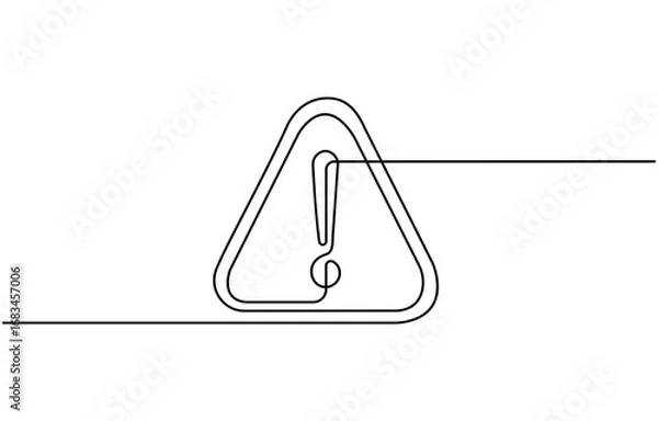 Fototapeta Dangerous sign continuous one line drawing. Vector outline of warning icon with exclamation mark in a triangle, One line art danger sign. Graphic illustration.