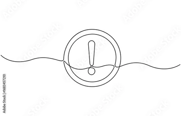 Fototapeta Dangerous sign continuous one line drawing. Vector outline of warning icon with exclamation mark in a triangle, One line art danger sign. Graphic illustration.