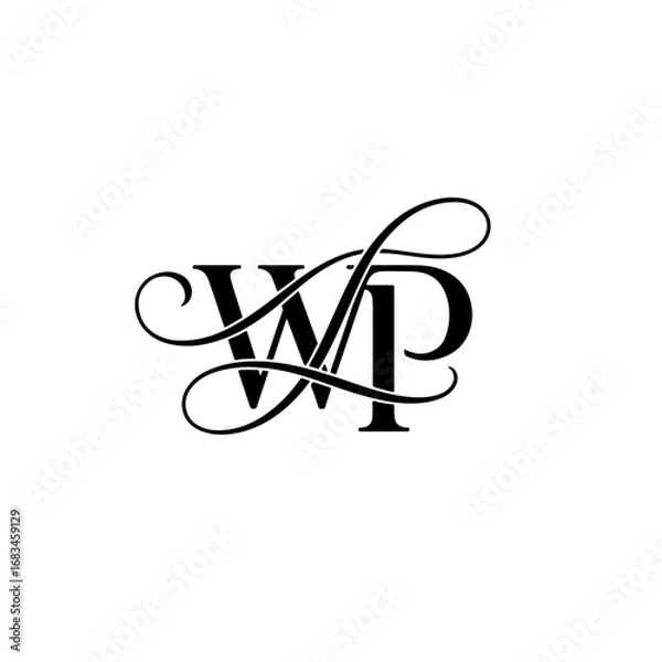 Obraz WP Wedding monogram logo, WP Typography Initial Letter Brand Logo	