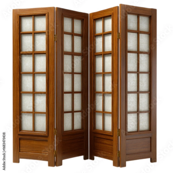 Fototapeta Photo of wooden room divider with glass panels isolated on transparent background