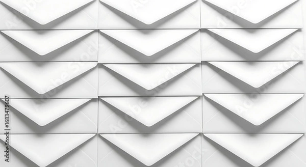 Fototapeta Pattern of white envelopes arranged neatly on a white background