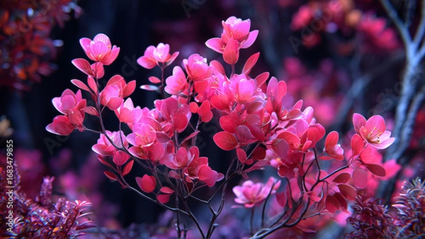 Fototapeta A stunning close-up of pink blossoms glowing in soft light, showcasing delicate petals and vivid hues that create a dreamy, romantic, and artistic floral atmosphere.