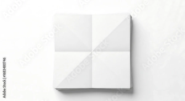 Fototapeta Folded white paper square isolated on white background for mockup design