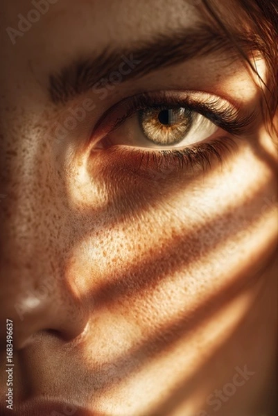 Obraz A hyper-realistic close-up portrait of a person's face with intricate details and expression.