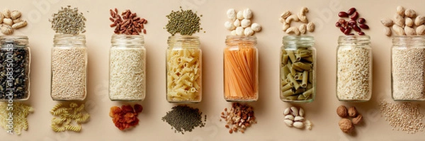 Obraz Assorted grains and nuts - Food arrangement - Natural nutrition