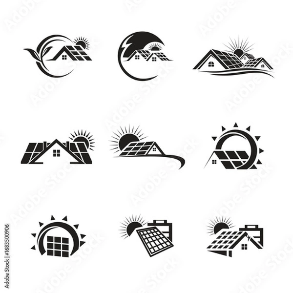 Fototapeta Emergency Energy power solar silhouette vector icon set black & white