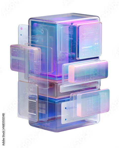Fototapeta Transparent 3D UI panel with layered sections Isolated on a transparent background