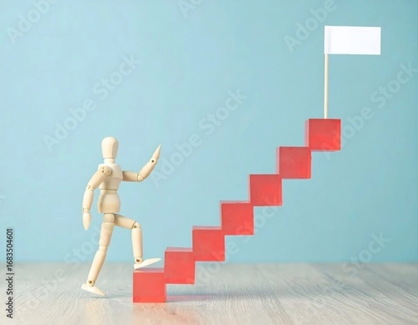 Obraz 目標へ進む赤色のキューブの階段