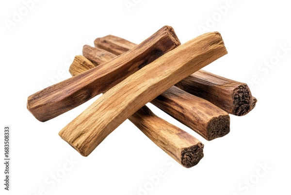 Fototapeta Pile of natural sandalwood sticks isolated on a clean backdrop for aromatic and spiritual uses