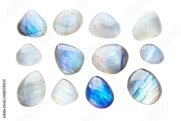 Fototapeta Collection of iridescent moonstone gemstones with unique glowing adularescence