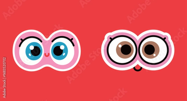 Fototapeta A set of two different styles of cute cartoon eyes with smiling and happy expressions, representing emotion, sight, and face parts.