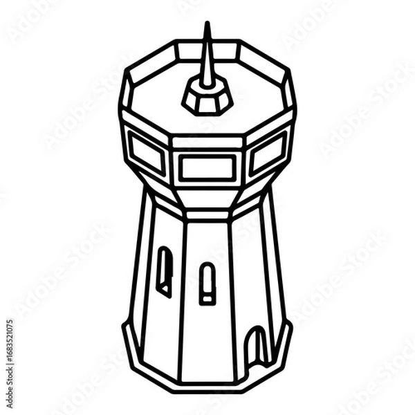 Obraz Vintage octagonal water tower vector illustration scalable outline design landmark building