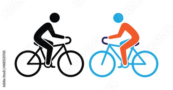 Fototapeta Bicycle with man icon set. Person riding a bike vector illustration. Bicyclist symbol. . Active lifestyle bicycle outline concept.