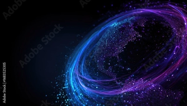 Fototapeta Abstract digital globe, swirling neon rings