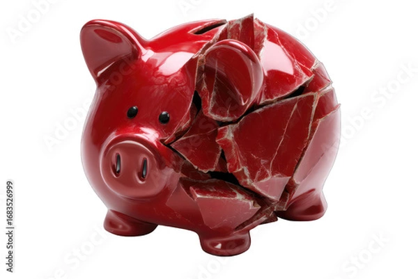 Fototapeta Broken red piggy bank