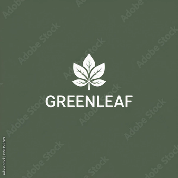 Fototapeta A minimalist logo featuring a white leaf design with the word "GREENLEAF" below it.