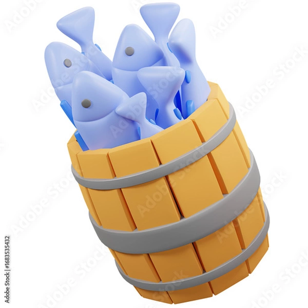 Fototapeta bucket for holding a large number of fish for the fishermen - 3D render