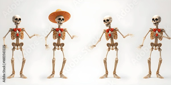 Fototapeta Seamless animation mexican sugar skeleton dancing salsa isolated with alpha channel. Funny Halloween 4K background