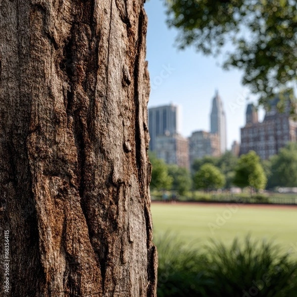 Fototapeta Close-up tree trunk, city park backdrop