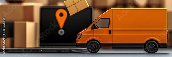 Obraz Orange Delivery Van with Tracking System