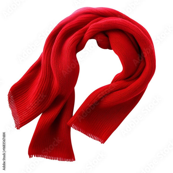 Fototapeta Solid red knitted scarf with long loose tassels product photo simple style front view warm light high resolution  isolated on transparent background (PNG)