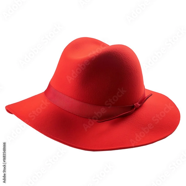 Fototapeta red fedora hat with black band isolated on transparent background (PNG)
