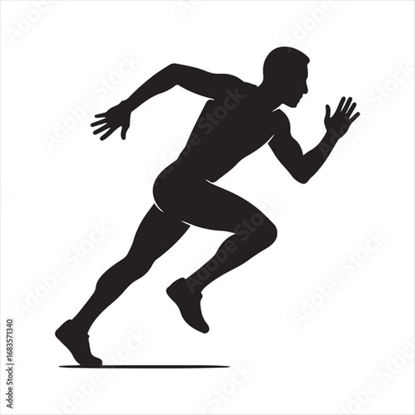 Fototapeta Dynamic silhouette of a running man in a powerful sprinting pose. An athletic vector graphic representing speed, fitness, and endurance
