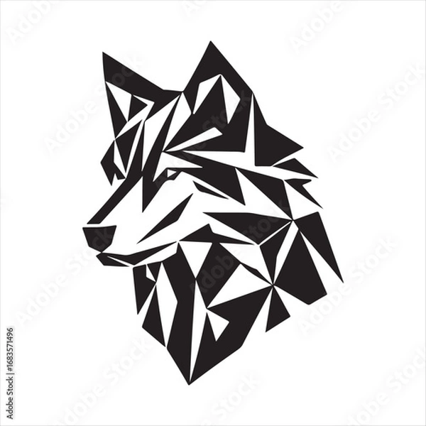 Fototapeta Polygonal wolf head portrait showcasing wild strength and power in a modern, low-poly design