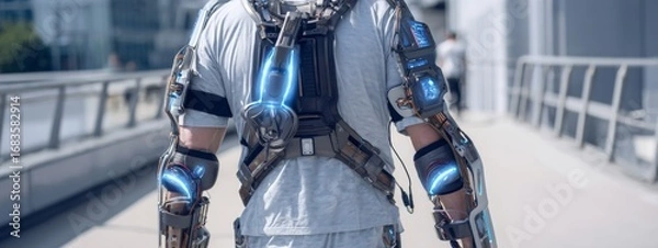 Fototapeta Futuristic wearable exoskeleton for patient assistance showcasing advanced technology and innovative design for enhanced mobility