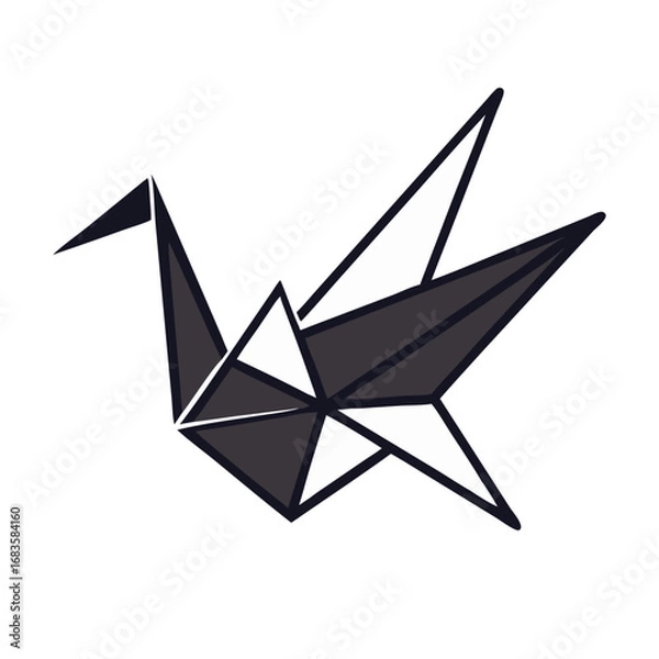Fototapeta Vector art of origami crane, a traditional japanese art form, featuring a folded paper bird in a geometric design with clean lines