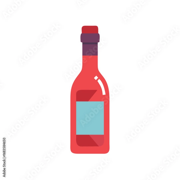 Fototapeta Illustration of a red wine bottle with a purple cork, , perfect for wine lovers and those who enjoy a good glass of wine