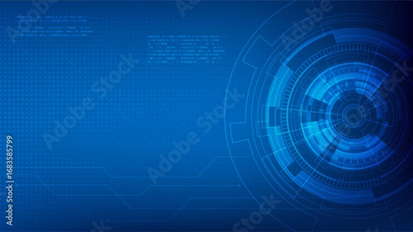 Fototapeta Digital futuristic technology background with abstract cyber circuit, data visualization, and blue tech interface. Ideal for AI, innovation, machine learning, blockchain, and modern science design.