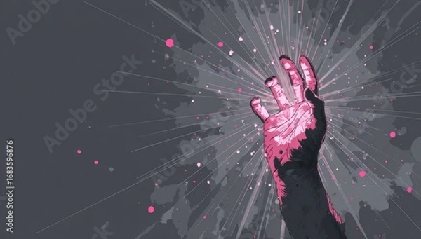 Fototapeta A hand reaching upward, bathed in radiant light