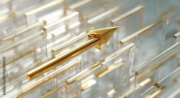 Fototapeta Gold arrow piercing a translucent maze