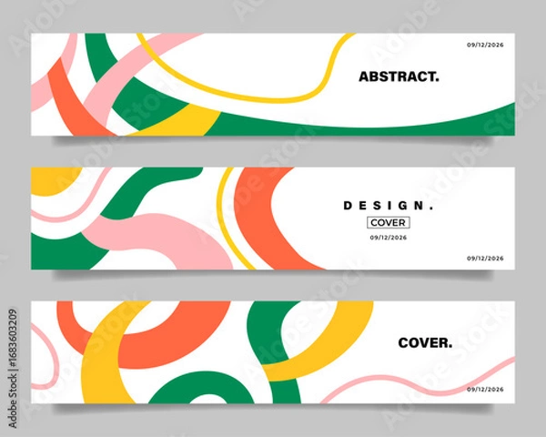 Fototapeta Trendy abstract fluid shapes horizontal banner set. Modern and minimalist cover template bundle. Suitable for event, advertisement, or presentation graphic element.