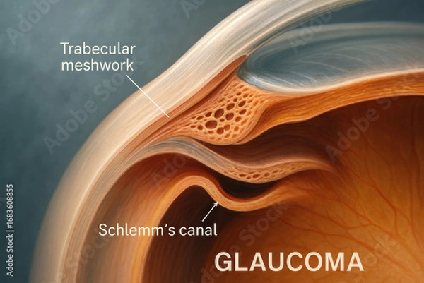 Fototapeta Glaucoma Anatomy Illustration with Trabecular Meshwork & Schlemm's Canal [Illustration]