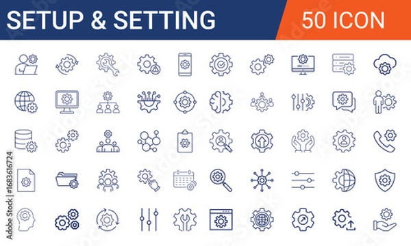 Fototapeta Setting & Setup icon set. Containing Configuration, option, settings, control , and more. editable stroke. vector eps file.