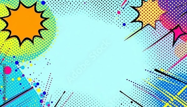 Fototapeta Vibrant, colorful comic book style backgrounds with halftone patterns and bold lines,  lines,  cartoon
