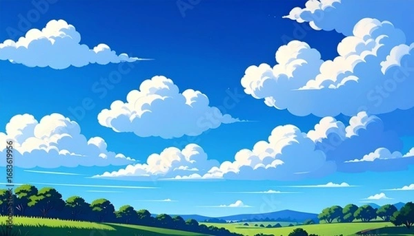 Obraz Cartoon Sky with Fluffy Clouds