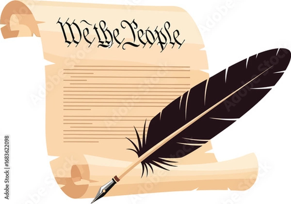 Fototapeta Historic document with quill pen signifies founding principles and justice