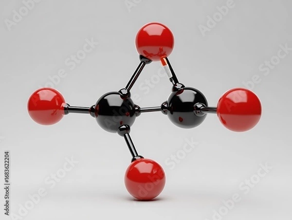 Fototapeta 3d molecular model of carbon dioxide co2 molecule with red oxygen and black carbon atoms linked by rods