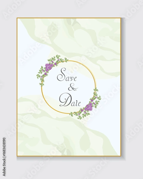Obraz Design elements for wedding invitation templates and other cards.
Elegant purple rose and green leaf decoration concept.
Vector illustration.