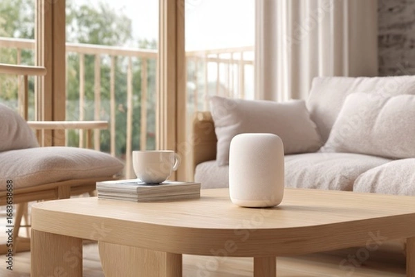 Fototapeta Modern living room with smart speaker