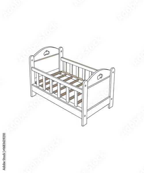 Obraz Sketch of a wooden doll crib