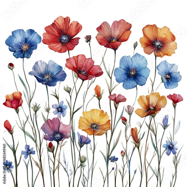 Obraz Wildflowers, watercolor painting vector, isolated on a white background.
