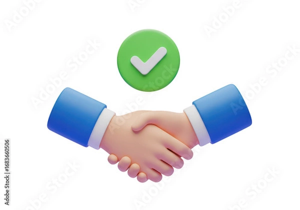 Fototapeta 3d agreement handshake with checkmark isolated on transparent background