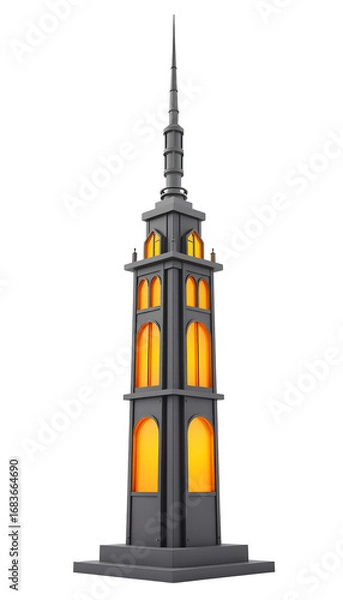 Obraz Gothic Tower with Illuminated Windows