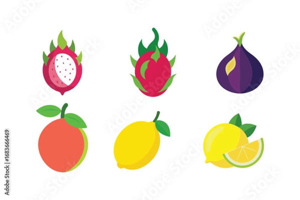 Fototapeta Assorted fresh fruit collection isolated on white background