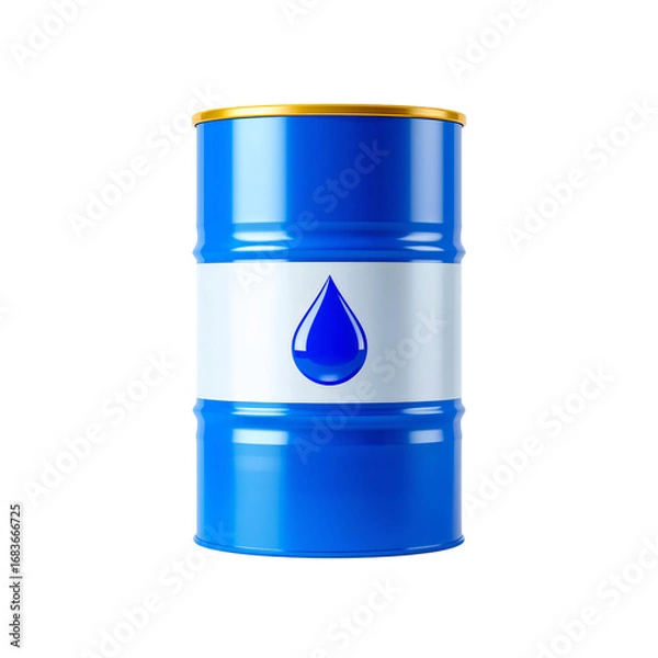 Fototapeta Stylized 3d render of a blue oil barrel with water drop symbol for lucid origin